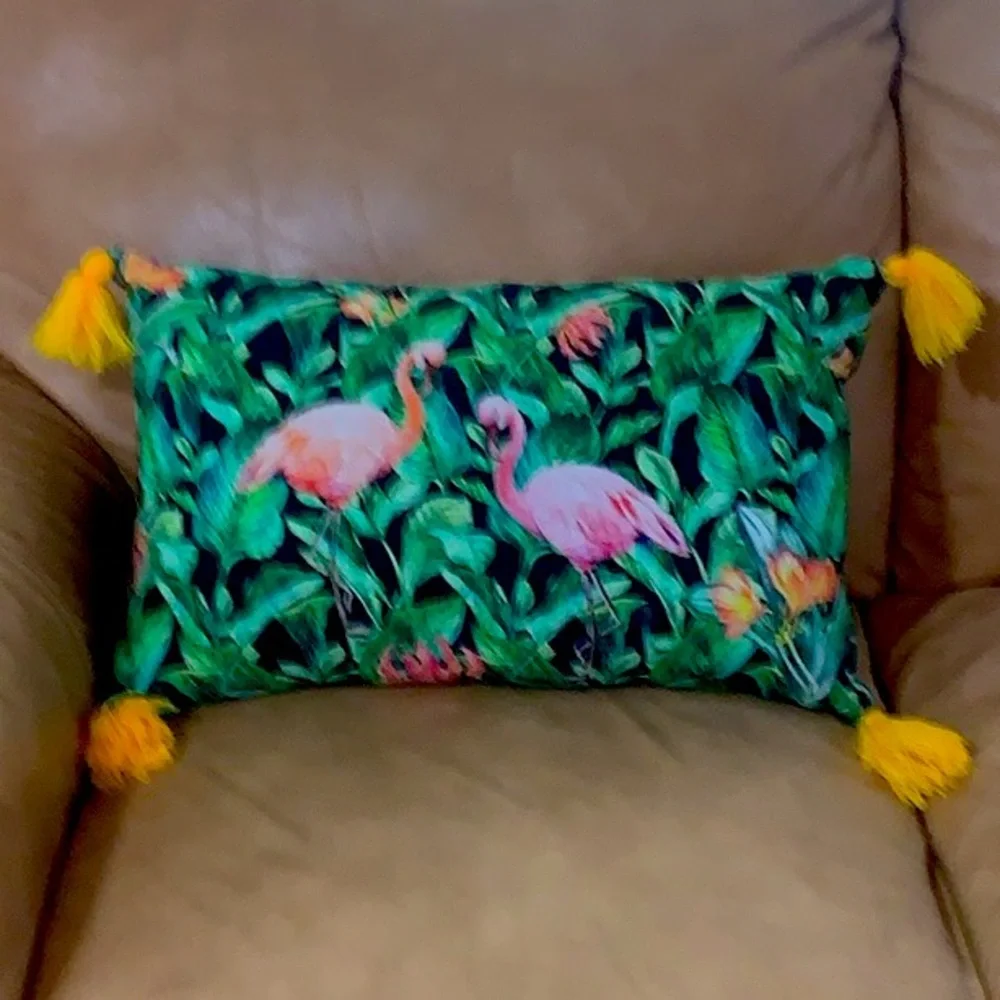 🇺🇸🎆 Pink Flamingos Tropical Throw Pillow NWT